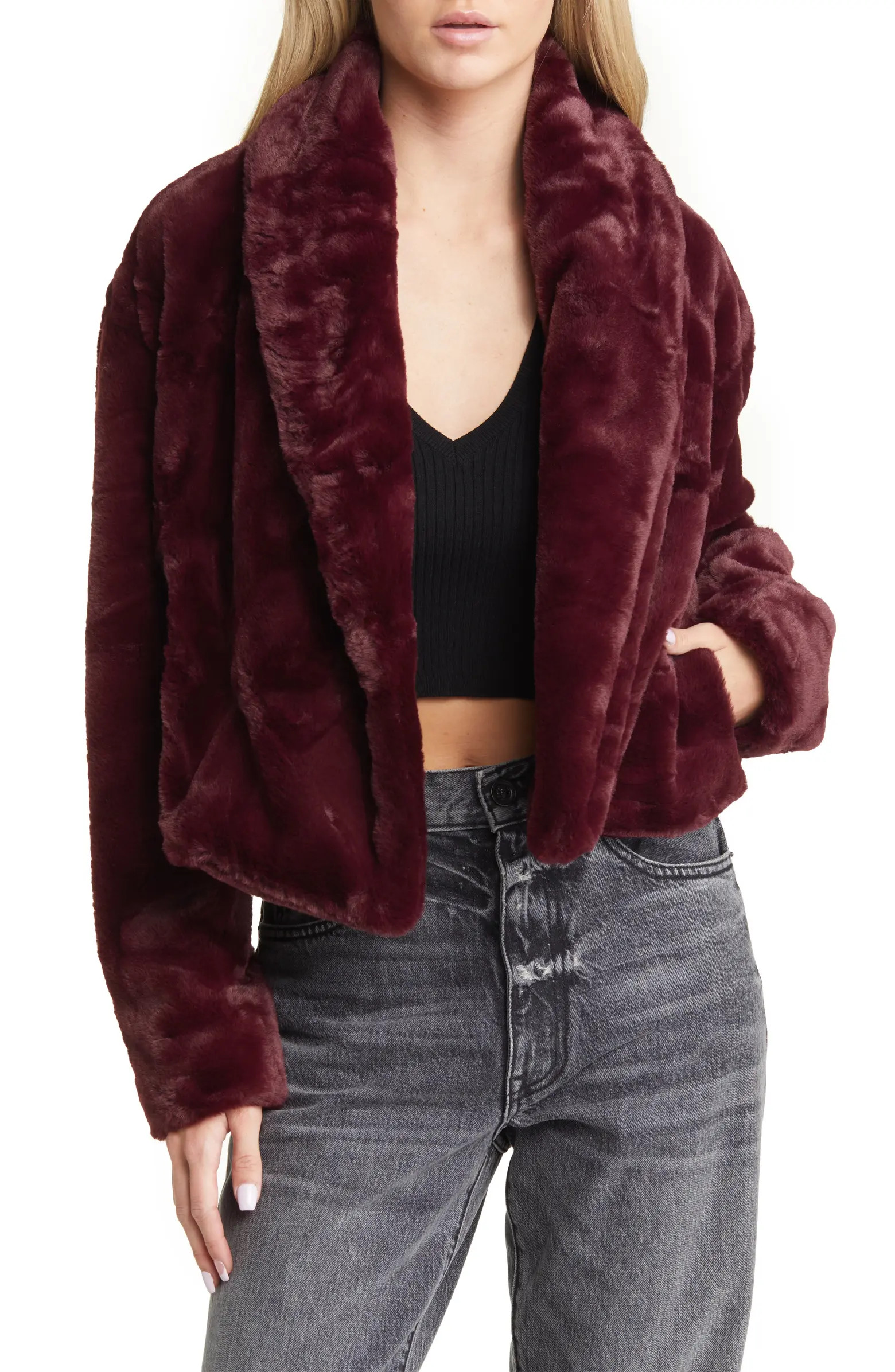 Shawl Collar Faux Fur Crop Jacket | Nordstrom