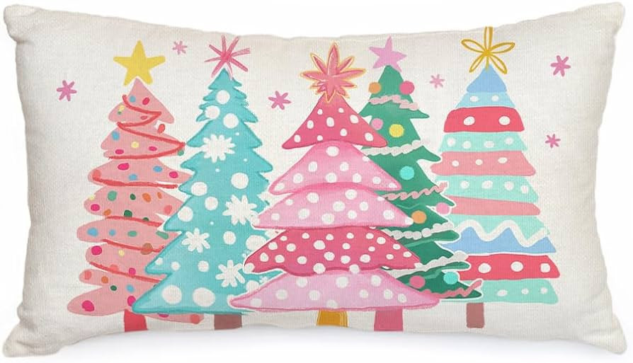AACORS Christmas Pillow Cover 12X20 Inch Watercolor Christmas Tree Stars Decoration Holiday Farmh... | Amazon (US)
