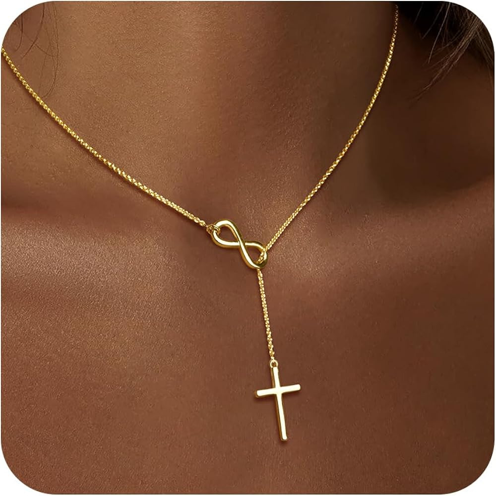 Cross Necklace for Women, 14K Gold/Silver Plated Dainty Infinity Long Pendant Necklace Trendy Non... | Amazon (US)