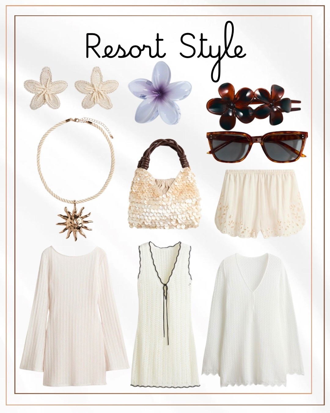 Resort Style

LTKsalealert / ltkplussize / ltkmidsize / ltkootd / ltkgrwm / resort styles / seashell bag / shell bag / beachwear / beach coverup / swim coverup / coverup / swim / beach / linen shorts / crochet dress / crochet coverup / beach jewelry / resortwear / resort wear / resort jewelry / vacation outfit / vacation styles / resort outfit / resort outfits / flower earrings / beaded flower earrings / hair clips / barrettes / flower hair clips / tortoise shell sunglasses / sunglasses / square sunglasses 

#LTKTravel #LTKSwim #LTKSeasonal