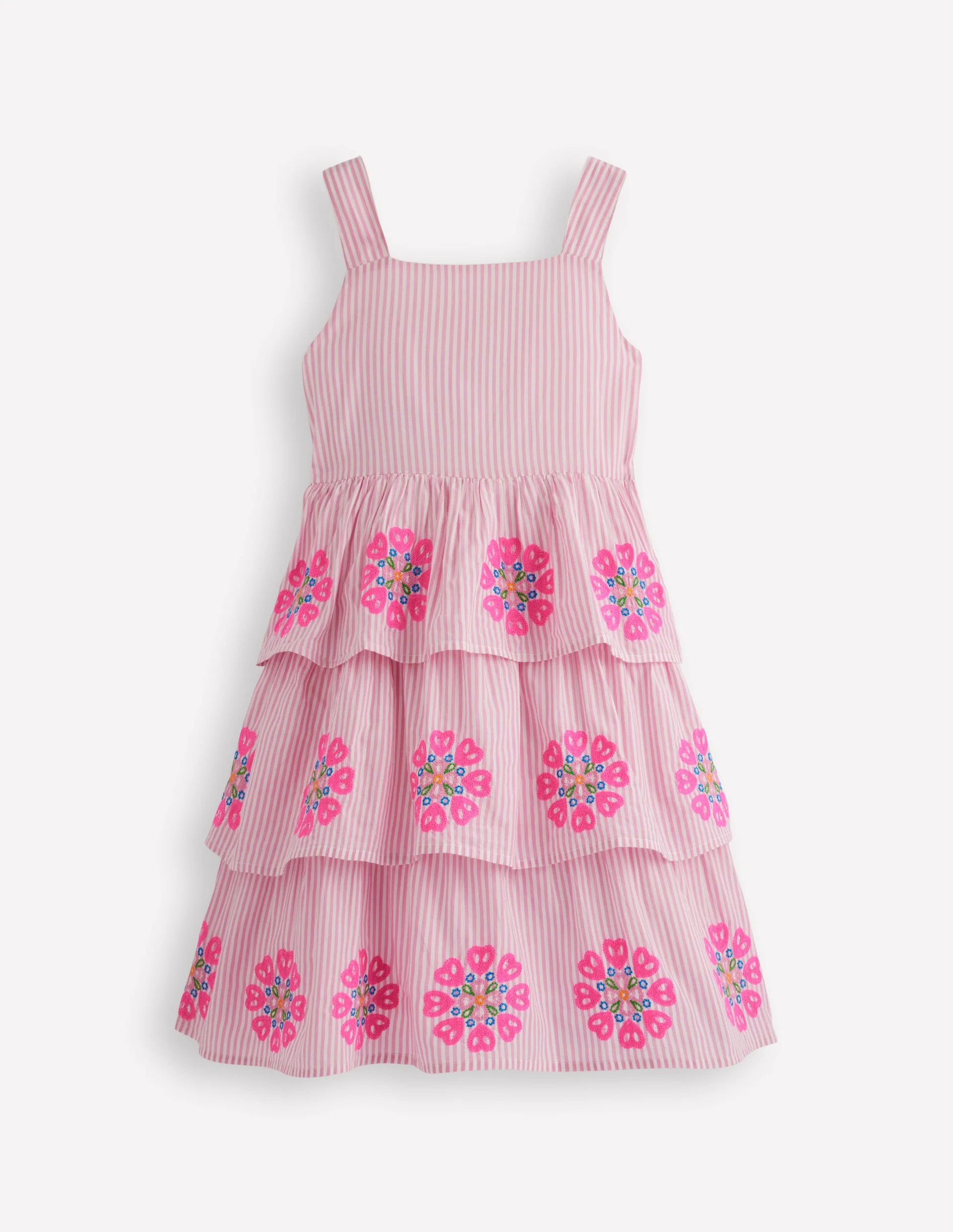 Tiered Embroidered Dress-Formica Pink Stripe | Boden (US)