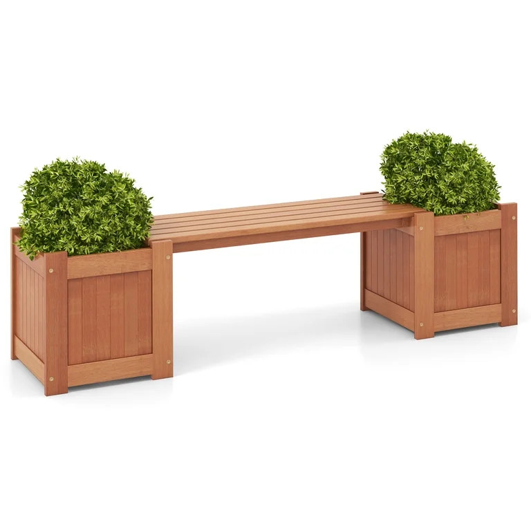 Costway Wood Outdoor Planter Boxes with Detachable Bench 2 Elevated Mini Planters Patio Natural | Walmart (US)