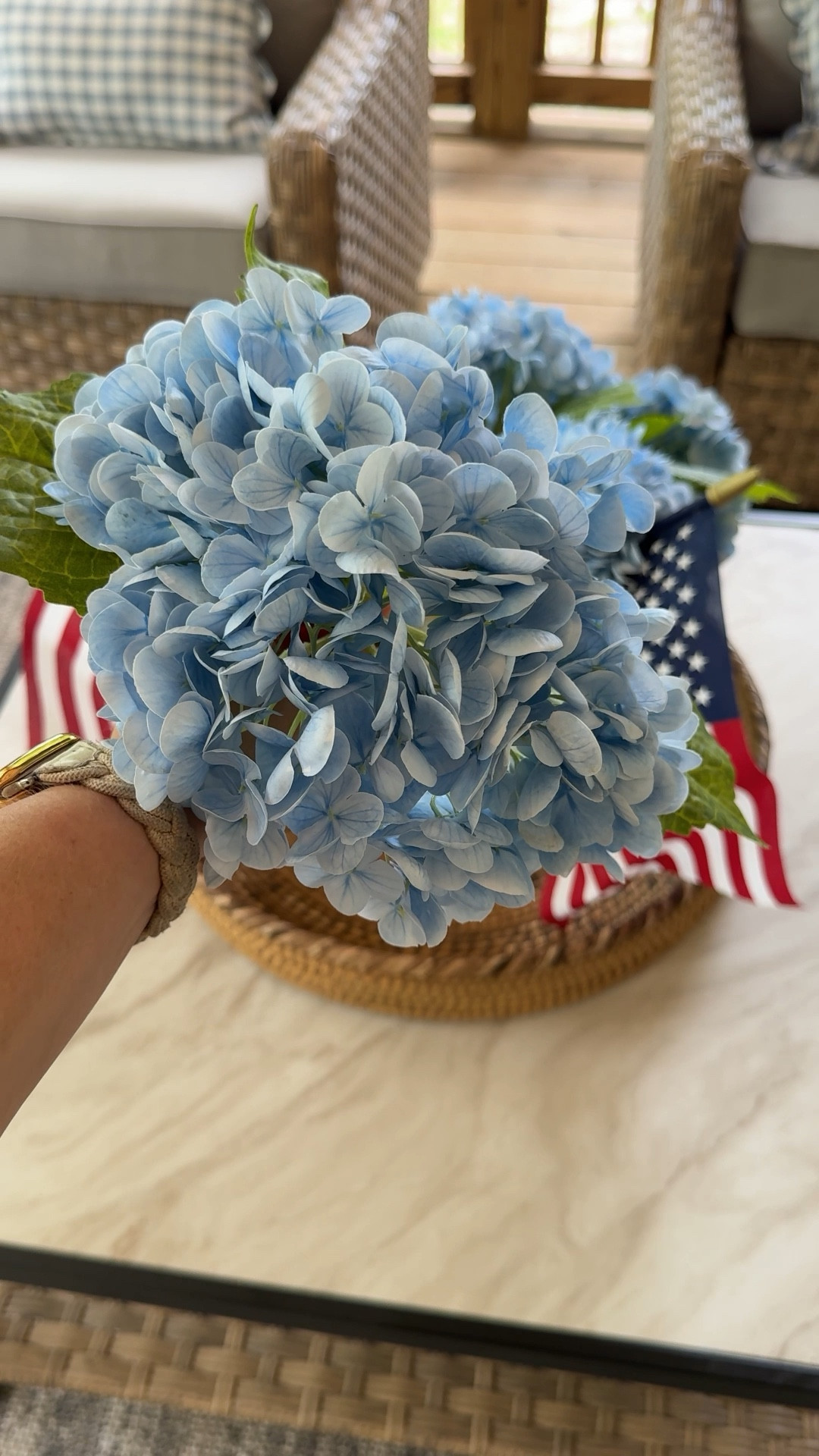 My favorite hydrangea stems… I have had mine for several years now and still look like new! 
NO WILTING, NO WATERING!!!

These faux floral stems look so realistic and even have a reel feel too! 
Come as a set of 3 (I have two sets in this vase) 
The blooms are very large 
Multiple color options (I have the light blue (seen here), and also light green and white) 

#LTKStyleTip #LTKFindsUnder50 #LTKHome