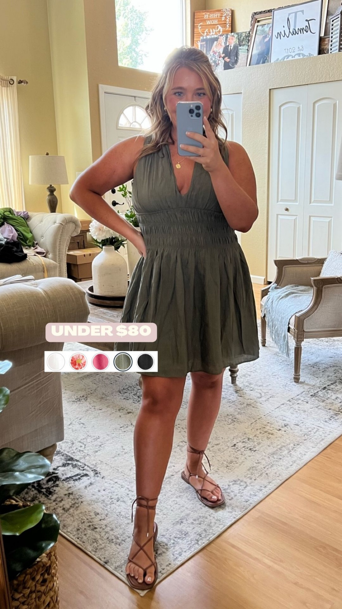 green dress and nude shoes Push The Boundaries Smocked Dress- Hunter Green