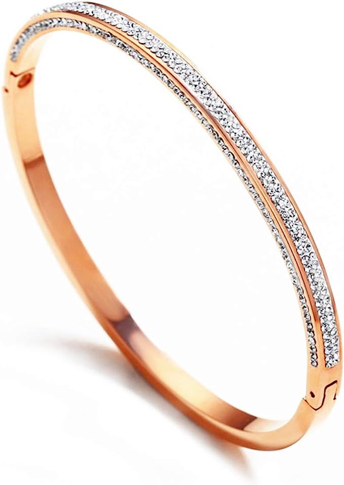 Rose Gold/Gold/Silver Titanium Stainless Steel Pave Cubic Zironia Simulate Diamond Stackable Oval... | Amazon (US)