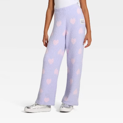 Girls' Disney Stitch and Angel Wide Leg Cozy Boucle Pants - Light Blue L | Target