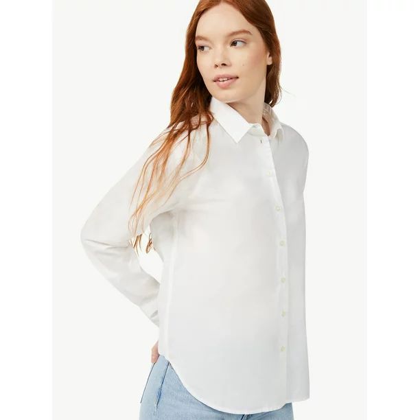 Free Assembly Women's Button-Front Blouse with Blouson Sleeves - Walmart.com | Walmart (US)