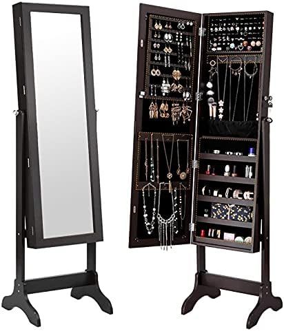 Lockable Jewelry Armoire Large Jewelry Cabinet with Standing Mirror Jewelry Holder Organizer Stor... | Amazon (US)
