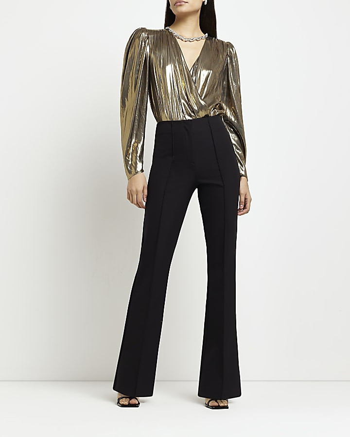 Gold satin chain wrap bodysuit | River Island (US)
