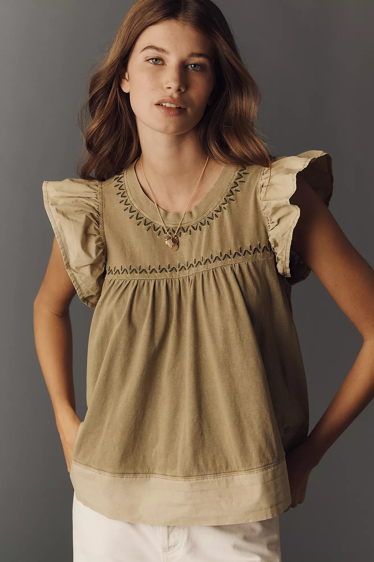 By Anthropologie Pintuck Flutter-Sleeve Top | Anthropologie (US)