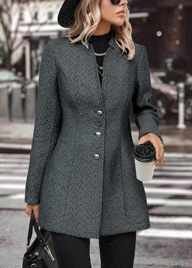 chouyatou Women's Business Casual Herringbone Wool Coat Button Up Notch Collar Dressy Blazer Jack... | Amazon (US)