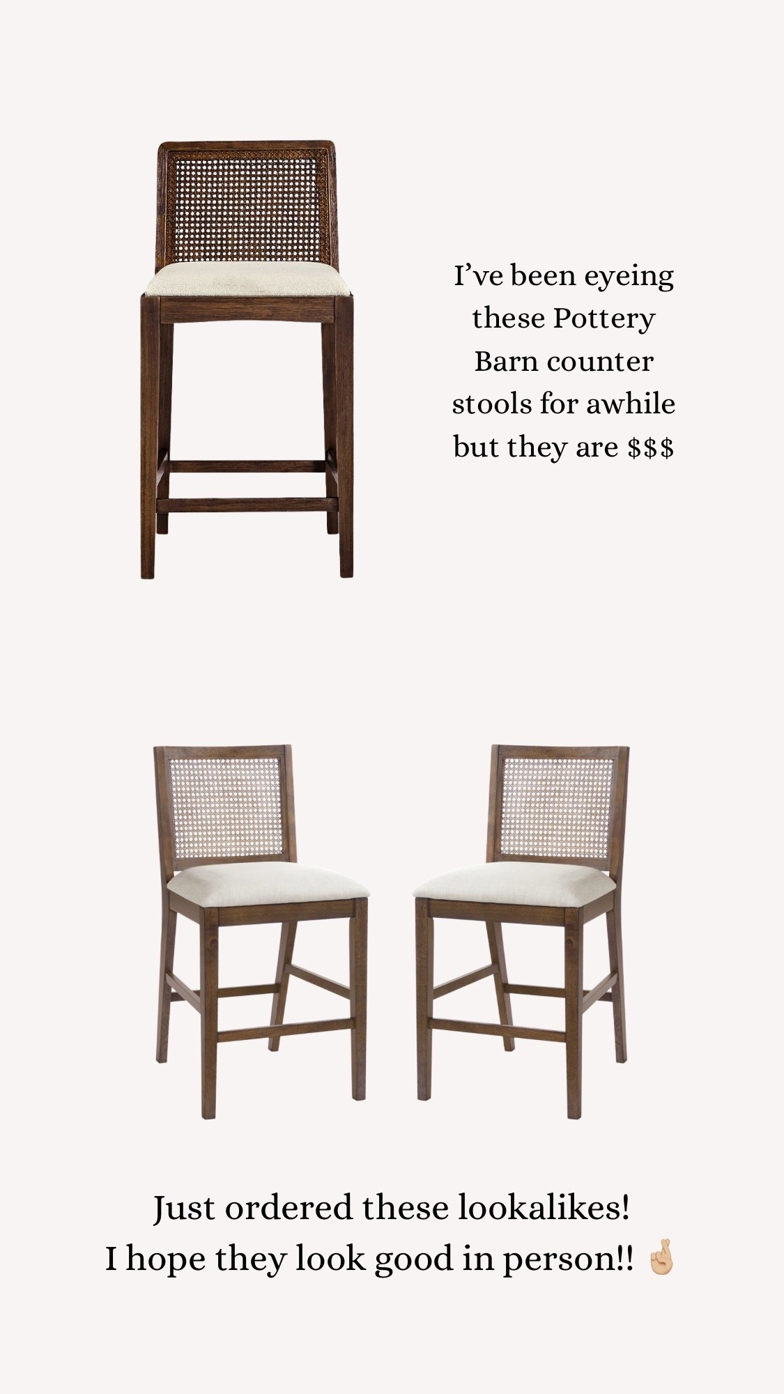 I’ve been eyeing these cane counter stools from Pottery Barn but they are pricey! I found these lookalikes and I’m waiting for them to arrive!
A set of 2 is less than 1 PB stool 
•
Counter stool, wood stool, cane stool, rattan stool, dark brown stool, Monty cane stool 


#LTKHome