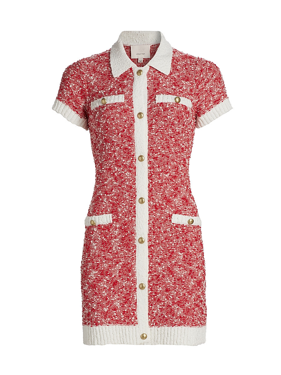 Women's Adelaide Tweed Fitted Mini-Shirtdress - Red Ivory - Size Large | Saks Fifth Avenue