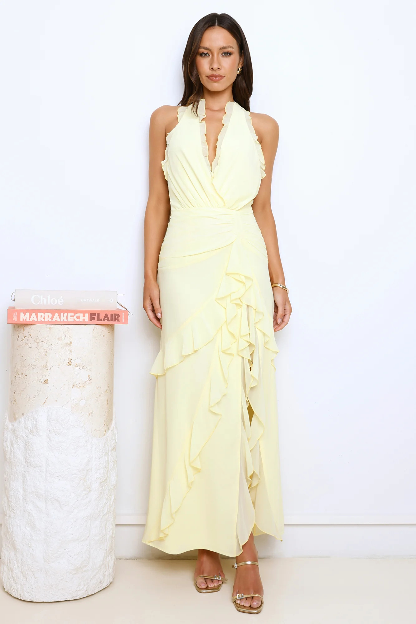 Saucy Secrets Halter Maxi Dress Yellow | Hello Molly (US)