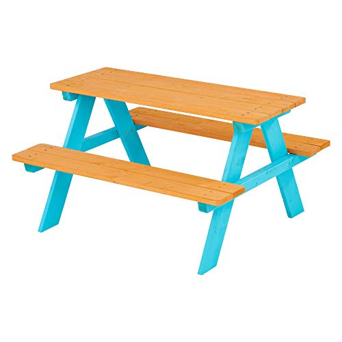 Teamson Kids Classic A-Frame Wooden Picnic Table, Aqua and Natural | Amazon (US)