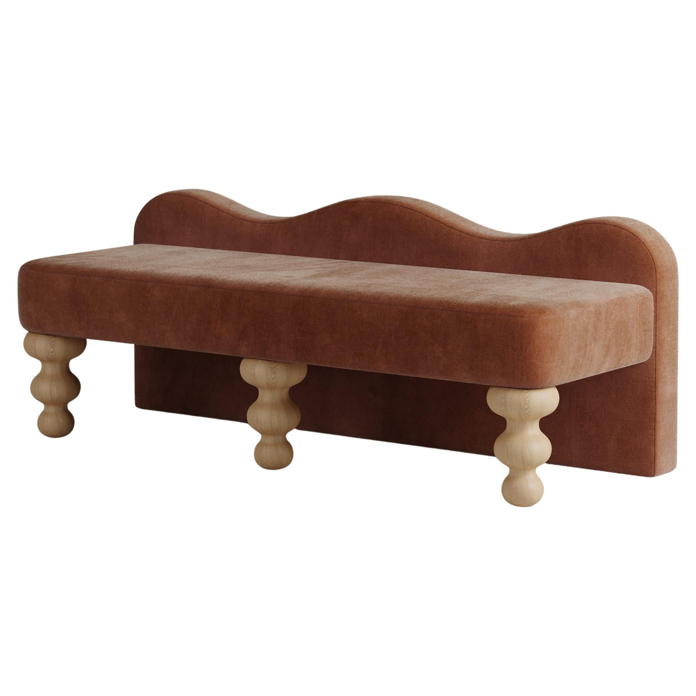 "Celine" Scalloped Bench in Cinnamon Faux Mohair by Christiane Lemieux | 1stDibs