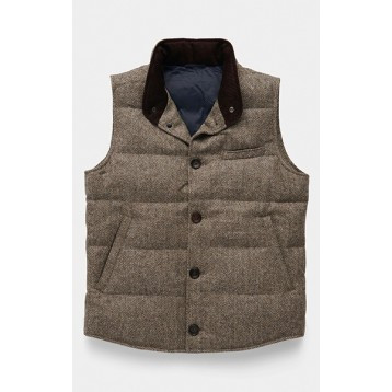 Light Brown Herringbone - Down Vest    | SPIER & MACKAY | SPIER & MACKAY