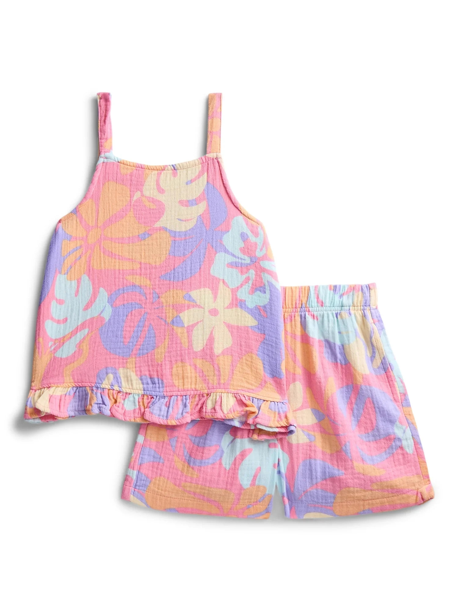 Wonder Nation Girls Textured Woven Cotton Top and Shorts Outfit Set, 2-Piece, Sizes 4-10 | Walmart (US)