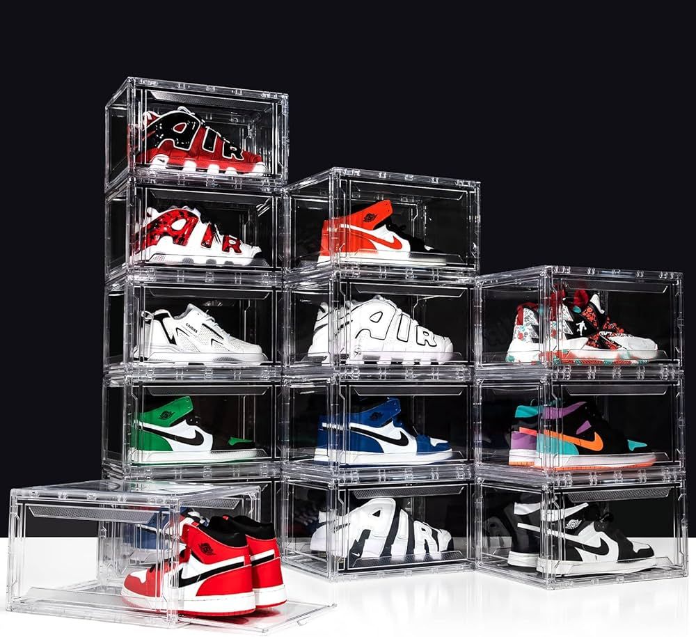 AOHMPT 12 Pack Shoe Box,Drop Front Shoe Box,Clear Plastic Stackable Sneaker Box,Shoe Containers,A... | Amazon (US)