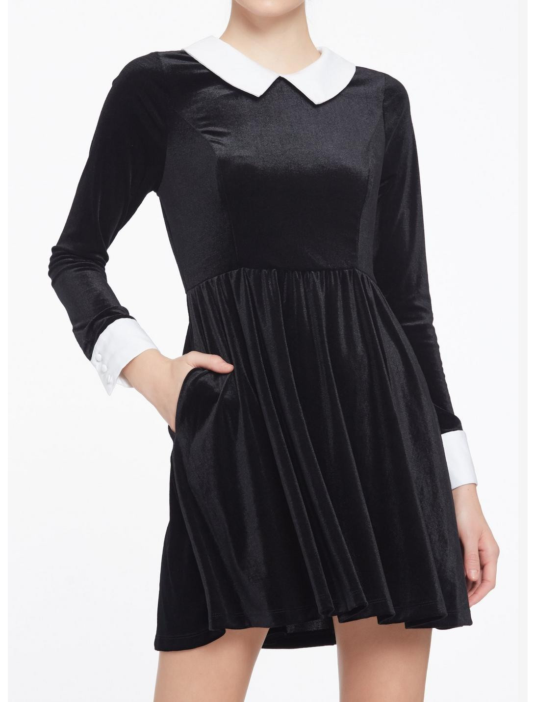Black Velvet Cuffs & Collar Long-Sleeve Dress | Hot Topic