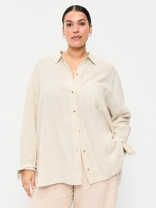 Linen-Blend Loose Button-Down Shirt | Old Navy (US)