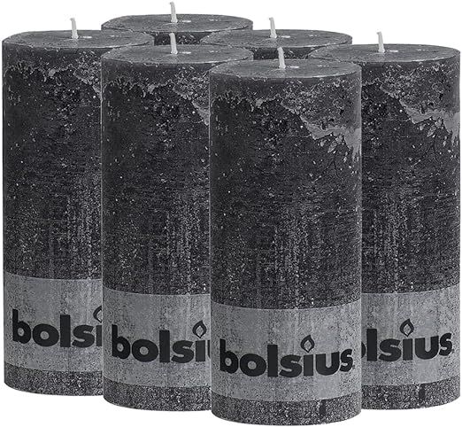 Amazon.com: BOLSIUS Black Rustic Pillar Candles 6 Pack Bulk - 2.75 x 7.5 Inches - 75+ Hours Burn ... | Amazon (US)