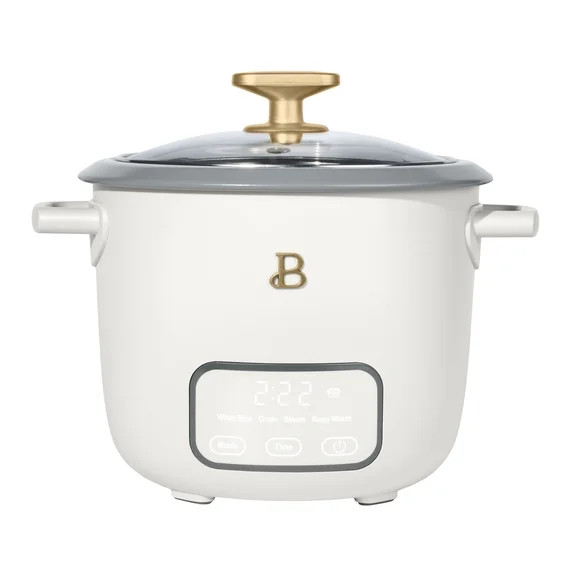 Beautiful 6-Cup Cooked, 3-Cup Uncooked Digital Electric Rice and Grain Cooker with Glass Lid, Whi... | Walmart (US)