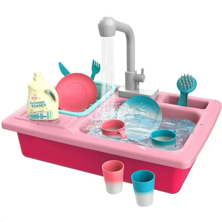 HOLYFUN Color Changing Play Kitchen Sink Toys, Children Electric Dishwasher Playing Toy with Runn... | Walmart (US)