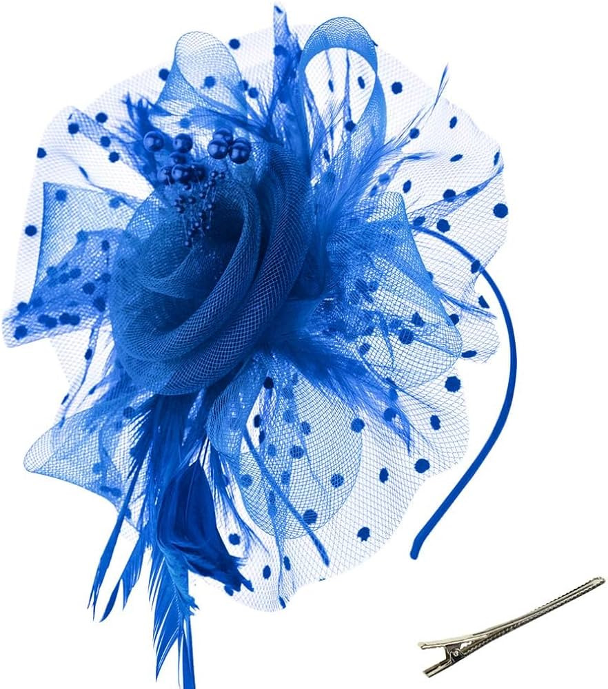 Fascinators Hats 20s 50s Pillbox Hat Cocktail Tea Party for Women (Blue, One Size) | Amazon (US)