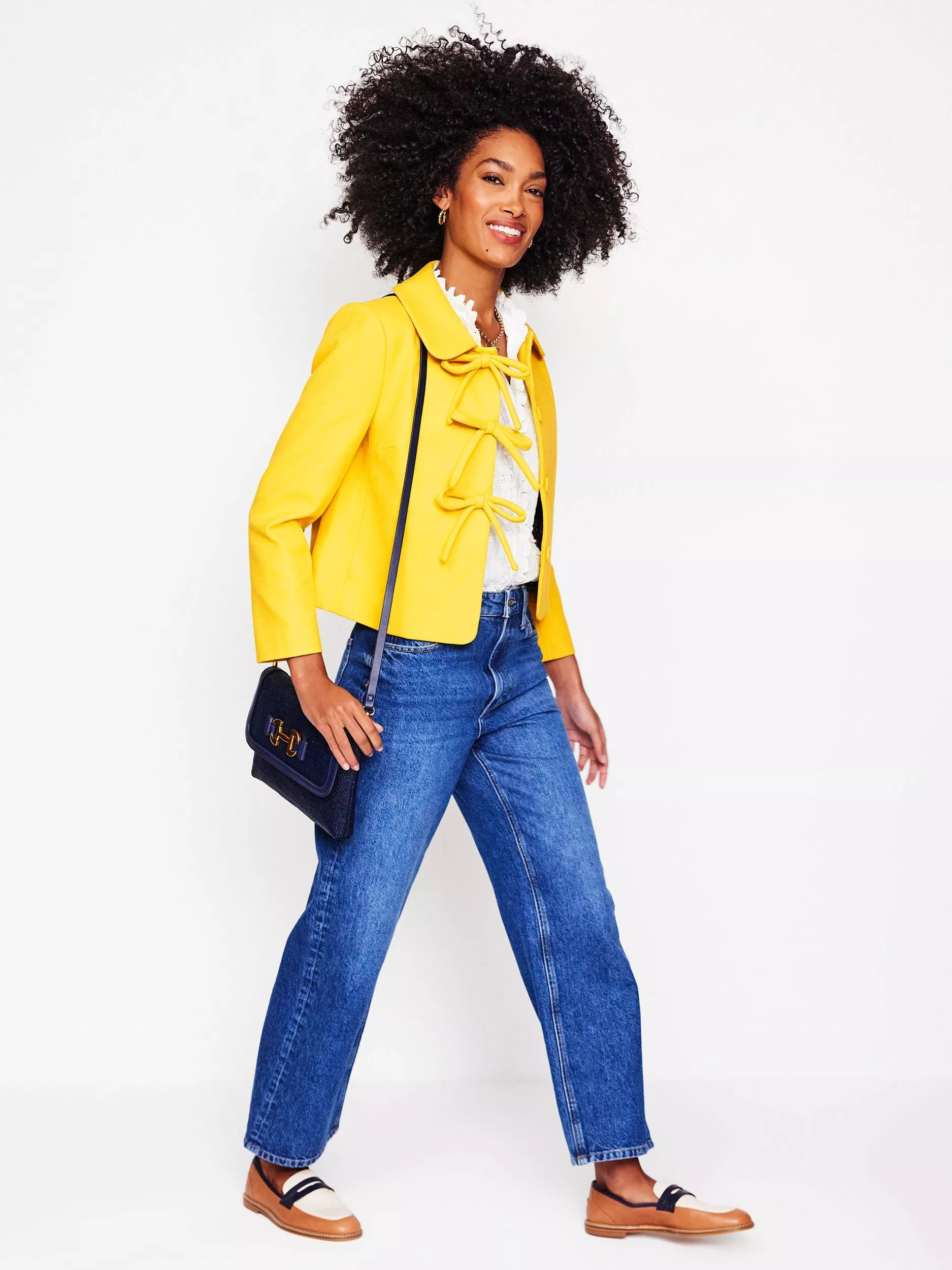 BodenBoucle Bow Jacket, Pineapple Yellow, 14 | John Lewis (UK)