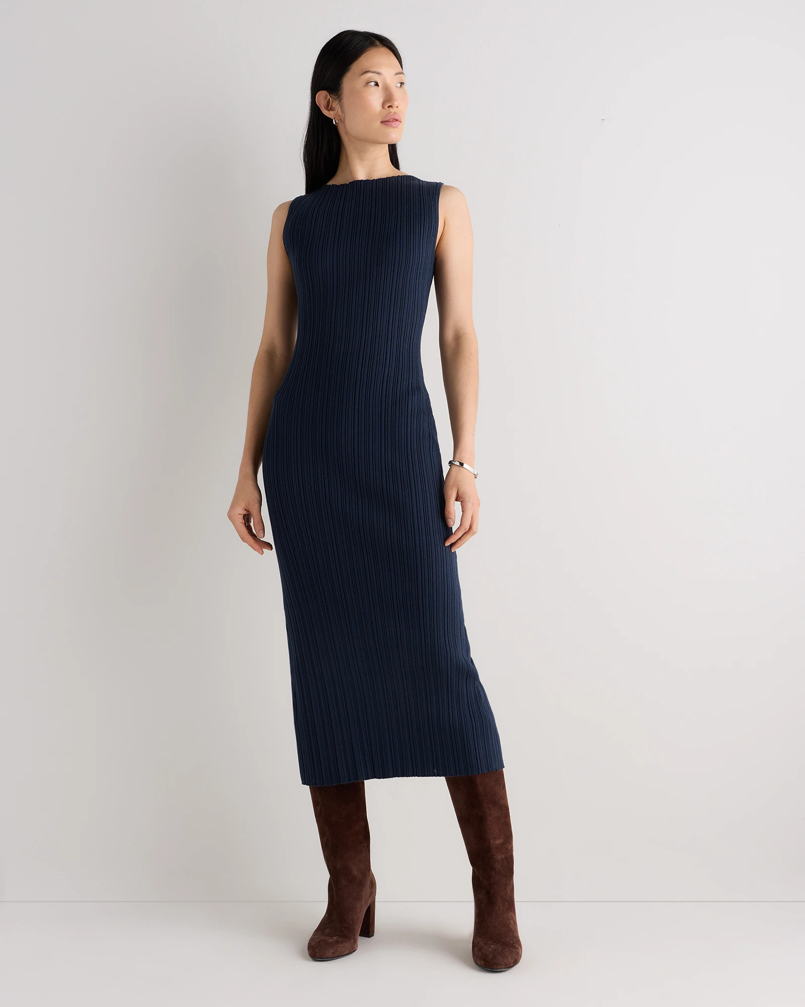 Cotton Cashmere Ribbed Sleeveless Midi Dress | Quince