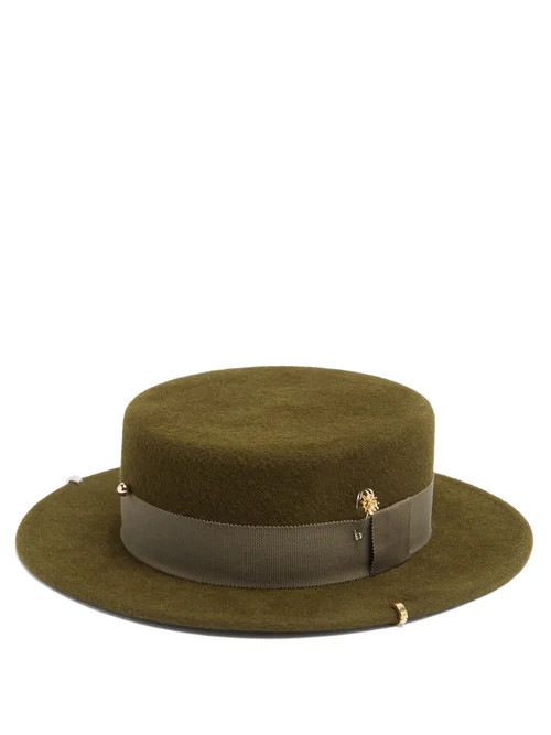 Ruslan Baginskiy - Studded Felt Boater Hat - Womens - Khaki | Matches (US)