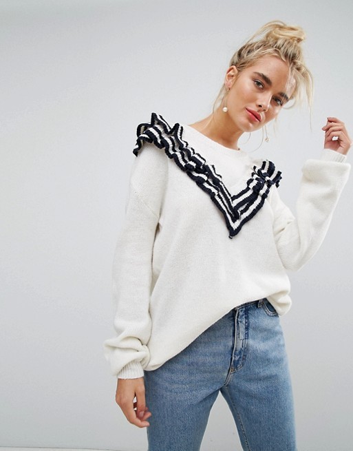 Willow And Paige - Pull oversize avec bordure rayée à volants | ASOS FR