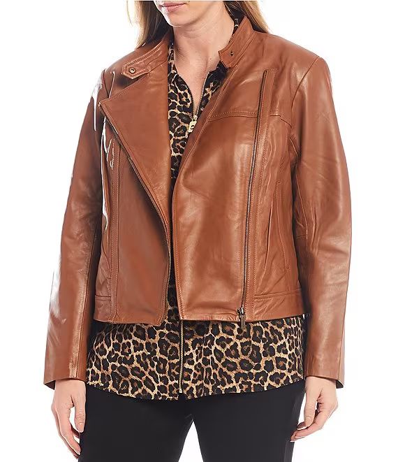 MICHAEL Michael Kors Plus Size Genuine Leather Moto Jacket | Dillards
