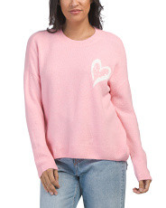 Heart Cozy Crew Neck Sweater With Sequin Detail | TJ Maxx
