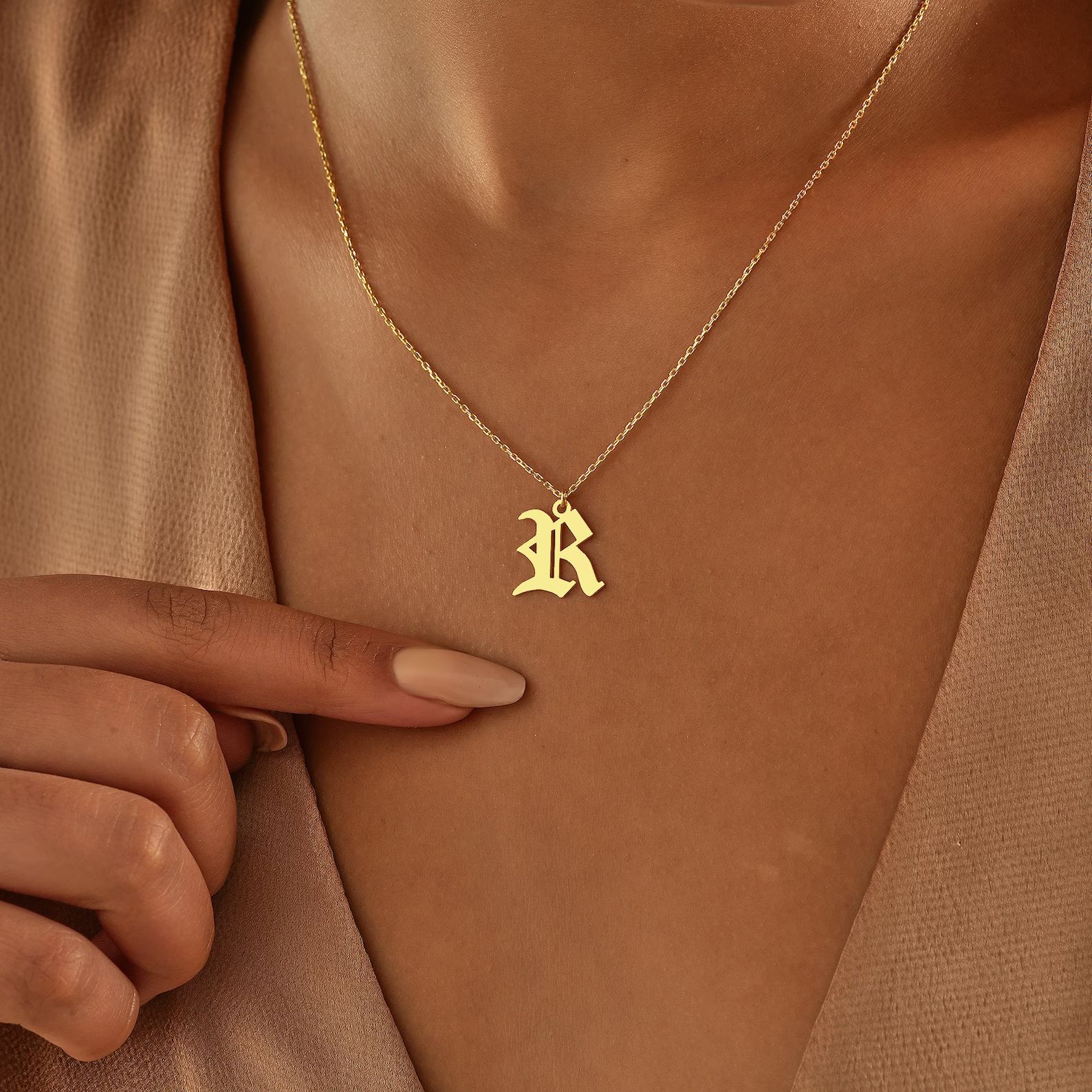 14K Gold Old English Initial Necklace , Initial Necklace Gold , Gothic Letter Necklace , Old Engl... | Etsy (UK)
