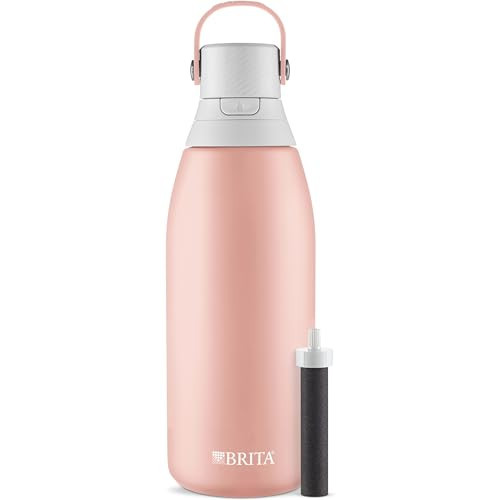 Brita Stainless Steel Premium Filtering Water Bottle, BPA-Free, Reusable, Insulated, Replaces 300 Plastic Water Bottles, Filter Lasts 2 Months or 40 Gallons, Includes 1 Filter, Rose - 32 oz. | Amazon (US)