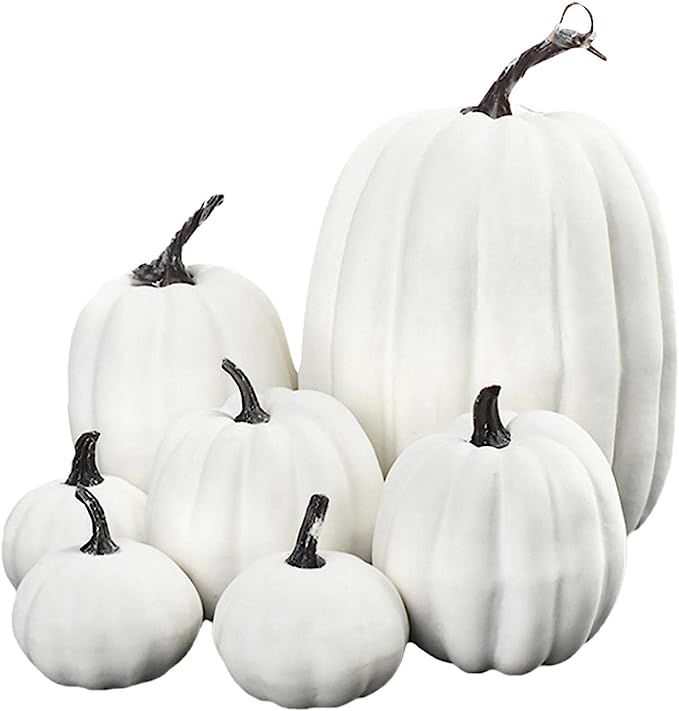 Amazon.com: Artificial Pumpkins Fall Decor, 7PCS Fake Pumpkins Set, White Faux Pumpkins Plastic P... | Amazon (US)