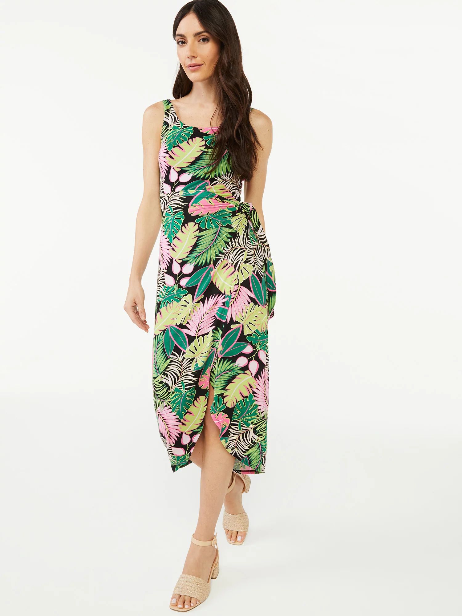 Scoop Women's Printed Sleeveless Midi Wrap Dress - Walmart.com | Walmart (US)