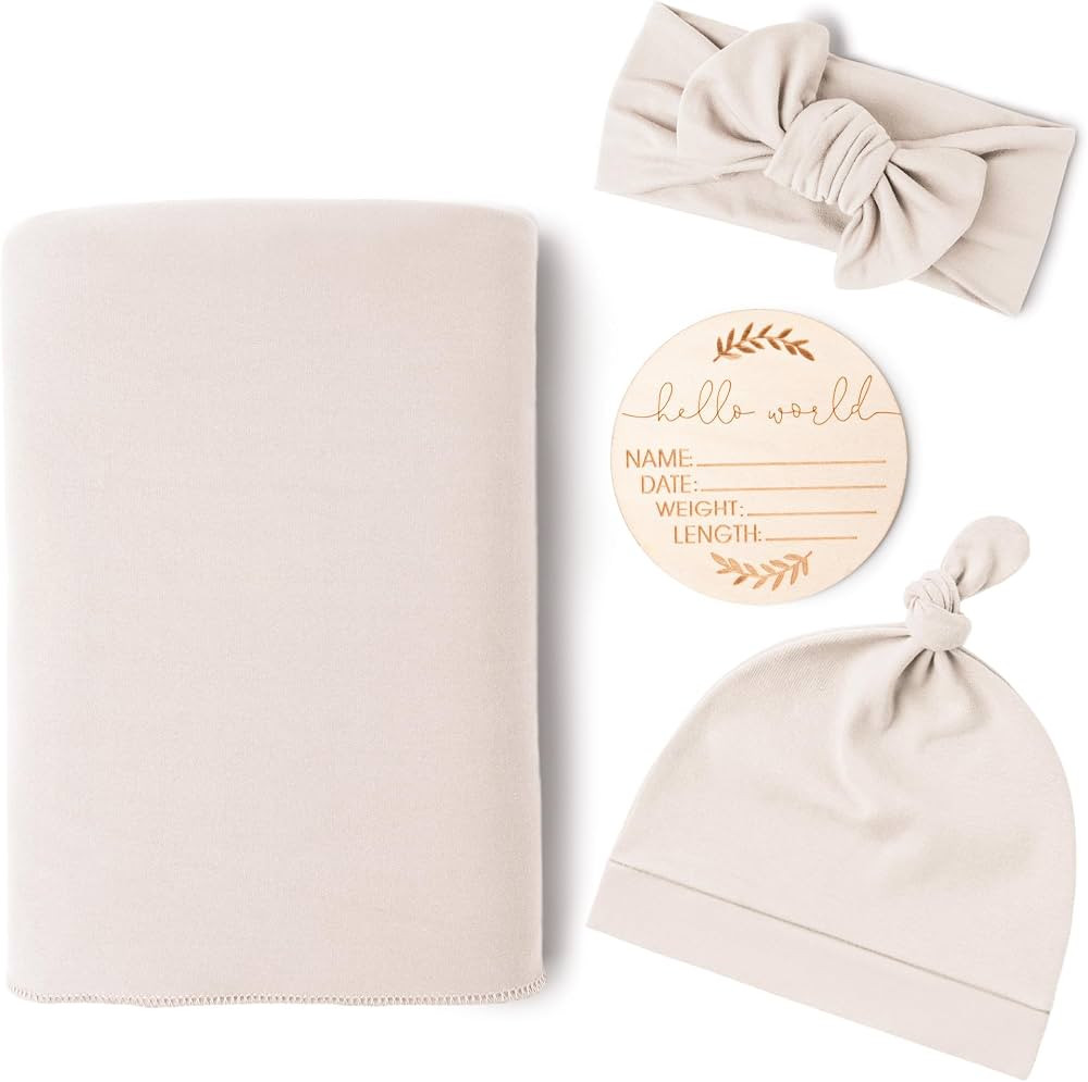 Konssy Baby Girl Newborn Receiving Blanket with Matching Headband and Beanie Set Baby Swaddle Nur... | Amazon (US)