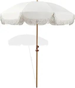 6.5ft Patio Umbrella with Fringe, Beach Umbrella, Fringe Umbrella Outdoor Patio with Hanging Hook... | Amazon (US)