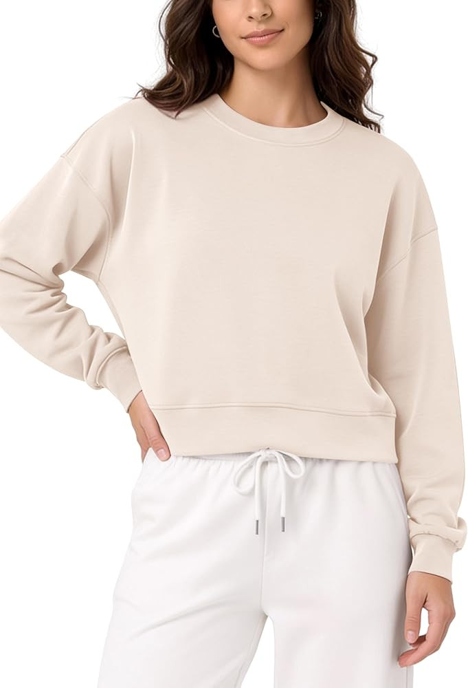 ODODOS Modal Soft Long Sleeve Cropped Sweatshirts for Women Oversized Crew Neck Pullover Crop Top | Amazon (US)
