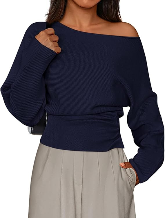 PRETTYGARDEN Women Off The Shoulder Sweater 2025 Fall Trendy Long Batwing Sleeve Knit Pullover Go... | Amazon (US)