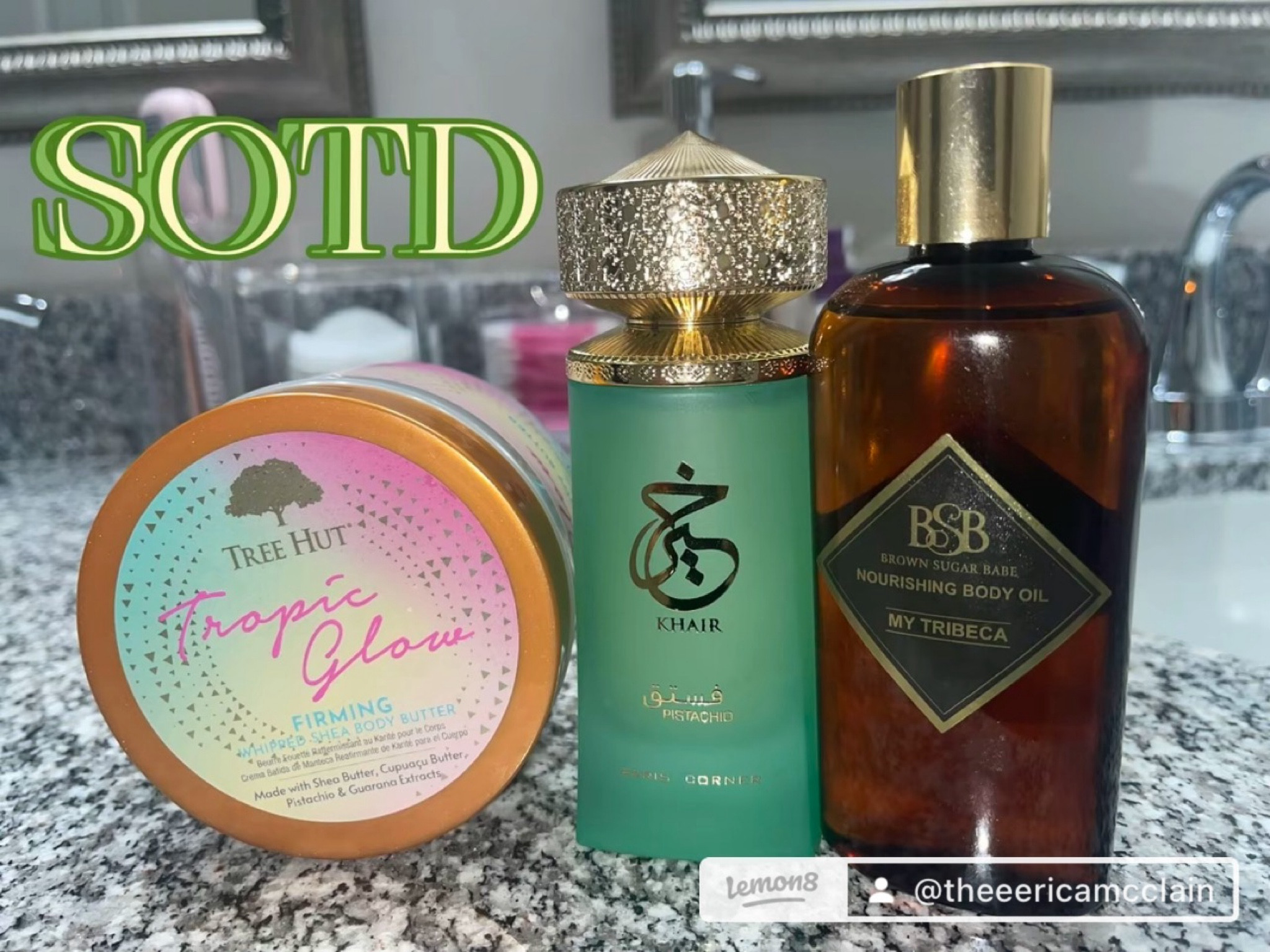 🥰I SMELL GOOD🥰
Tree Hut •Tropic Glow
Brown Sugar Babe • My Tribeca
Khair • Pistachio 

Tropic Glow Notes: Smells like warm, summer skin with key notes of Almond, Golden Amber and Australian Sandalwood

My Tribeca Notes:
Top Notes: Cacoa & Hazelnut 
Middle Notes: Jasmine & Cedar
 Base Notes: Caramel, Ambroxan & Moss

Khair Postacho Notes:
Top: Italian Bergamot, Pistachio Gelato, Hazelnut, Sweet Rum and Cardamom
Middle: Geranium, White Peony, Muguet, Jasmine, Raspberry, White Peach, and Pear
Base: Whipped Cream, Marshmallow, Cotton Candy, Turkish Delight Accord, Cocoa, Cedarwood, Sandalwood, and Tonka.





#LTKOver40 #LTKBeauty #LTKPlusSize