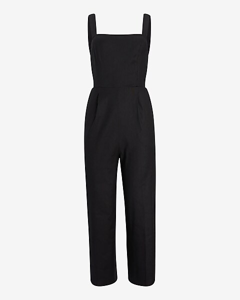 Linen-Blend Square Neck Jumpsuit | Express
