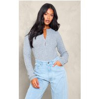 Tall Ash Grey Soft Knit Button Up Bodysuit | PrettyLittleThing US