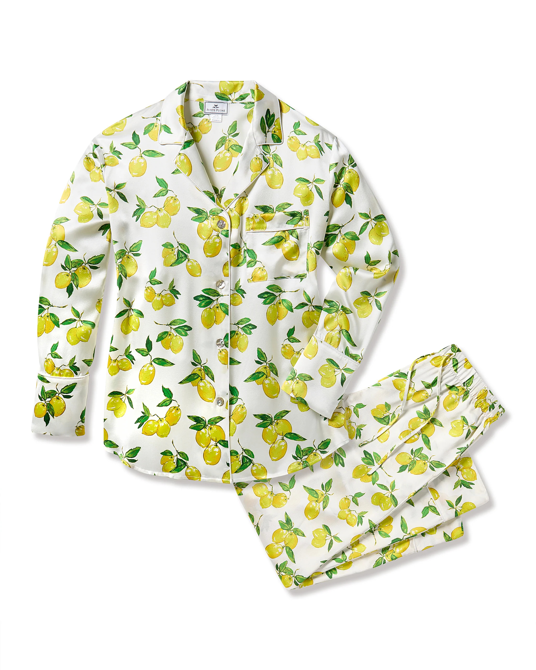 Women's Silk Pajama Set in Amalfi Lemons | Petite Plume