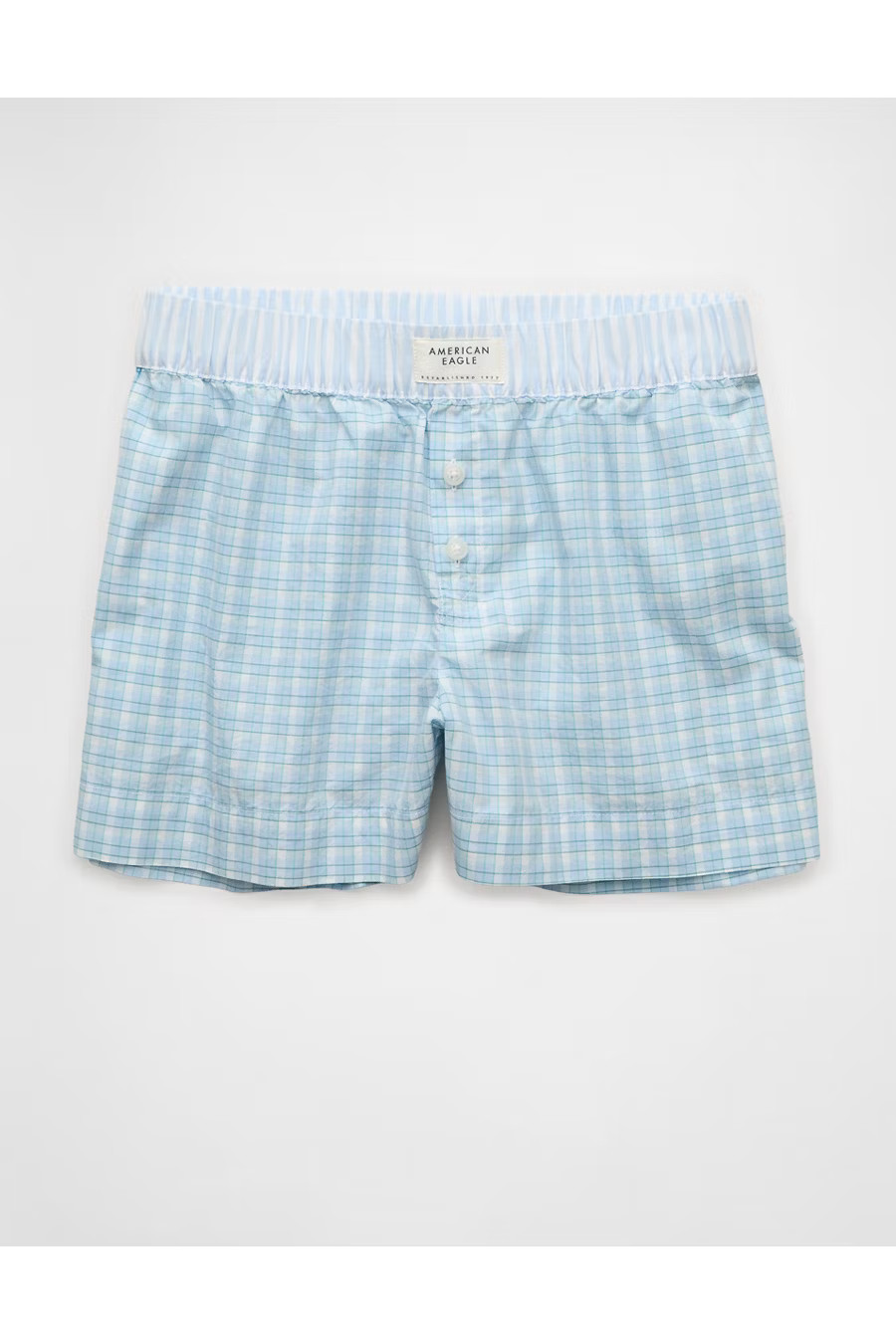 AE Plaid Boxer Sleep Short Women's Light Blue S | American Eagle Outfitters (US & CA)