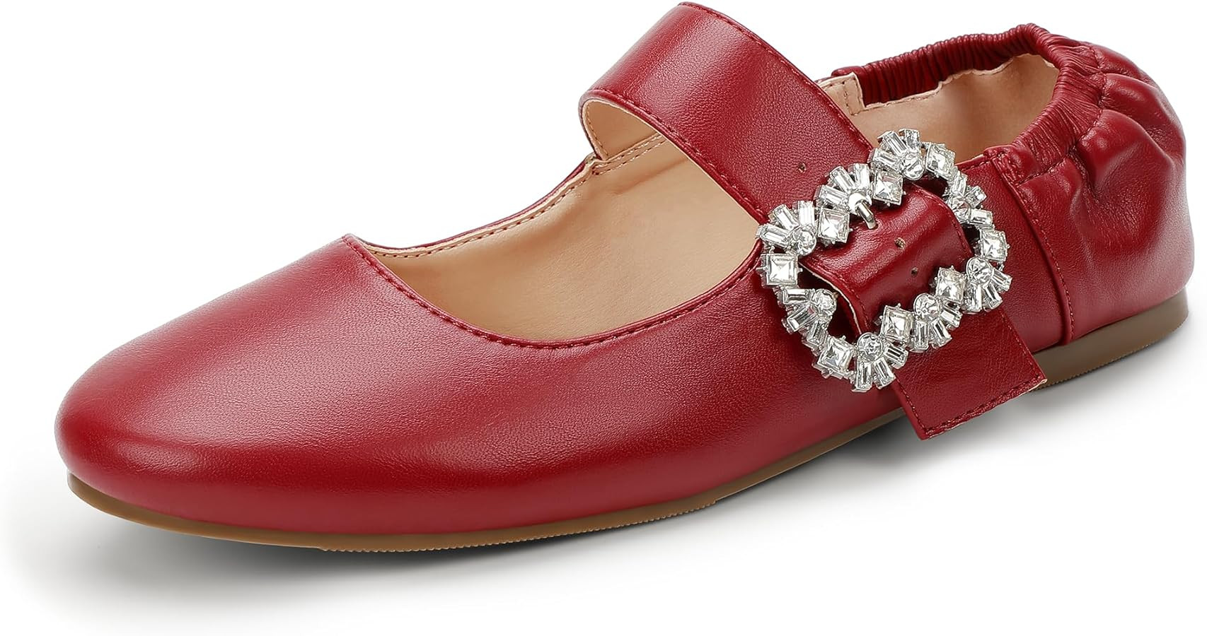 IDIFU Women's Mary Jane Ballet Flats Closed Round Toe Dress Shoes with Adjustable Rhinestone Buck... | Amazon (US)