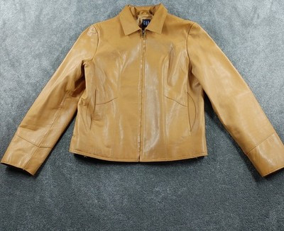 GAP Leather Jacket Womens Medium Tan Genuine Leather Biker Moto 90s Y2K Coat | eBay UK